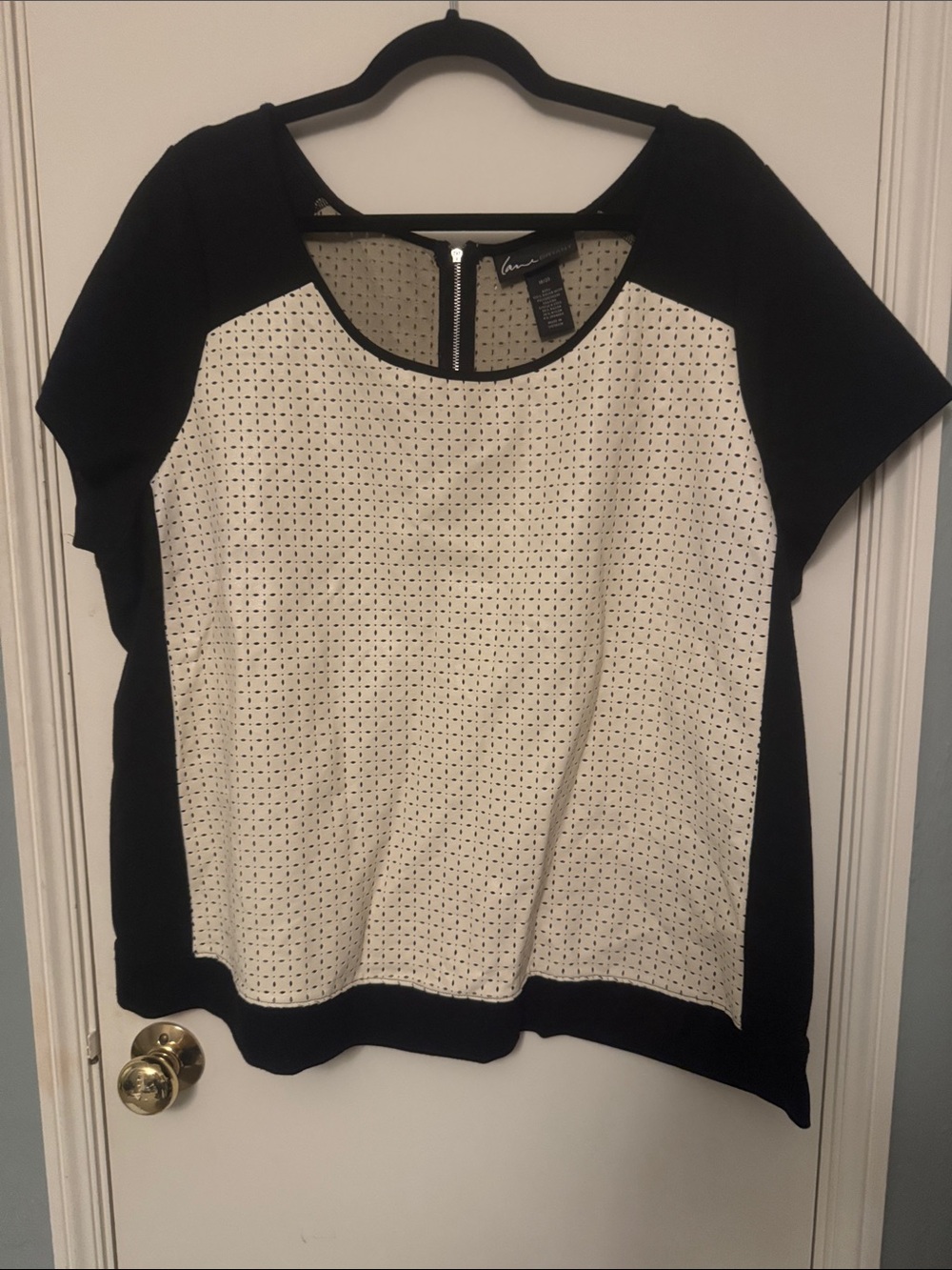 Lane Bryant Black and White Faux Leather Colorblock Top